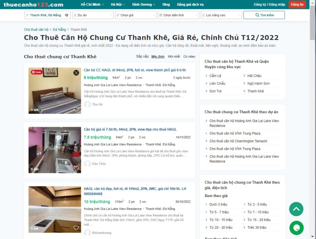 Đăng tin thuê căn hộ Thanh Khê trên website thuecanho123.com